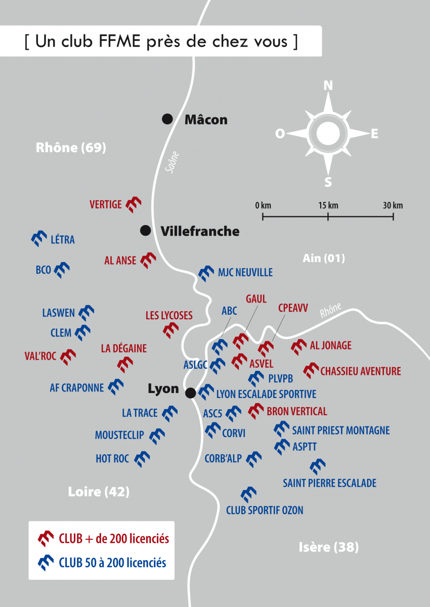 Carte des clubs FFME 69